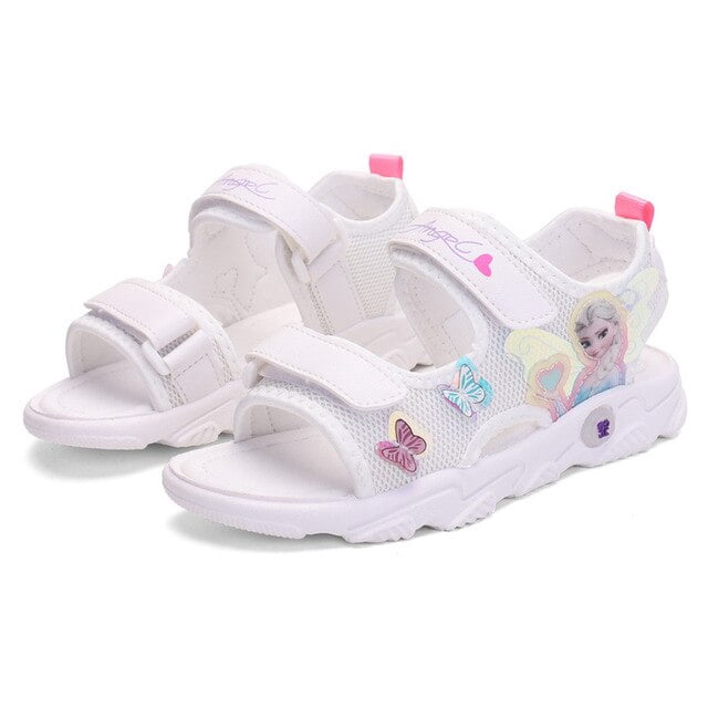 Sandalias de Disney para niñas, novedad de verano, malla de princesa congelada, bonitos dibujos animados de elsa, zapatos de playa informales para niñas, 37 plantillas de 23,2 CM Gao Jinjia LED