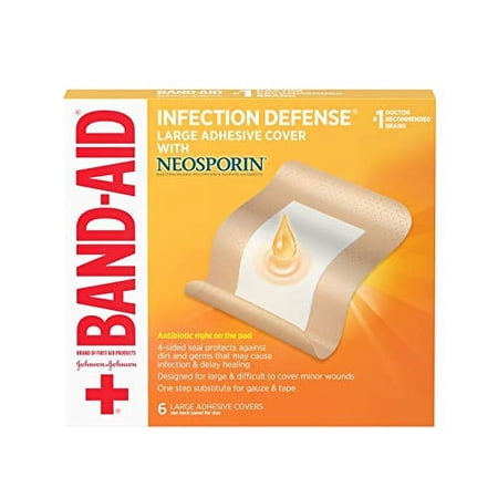 Band-Aid Brand Infection Defense Adhesive Wound Covers with Neosporin Ointment, Large, 6 Ct, 2 Pack