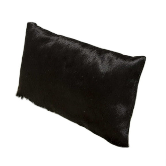 12" x 20" x 5" Black Cowhide  Pillow