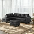 thumbnail image 2 of JESTOP 99" Wide 3-Piece L-Shaped Faux Leather Sectional Sofa Set Corner Couch with Chaise and Drop Down Backrest & Cup holders with Storage Ottoman, Black, 2 of 7