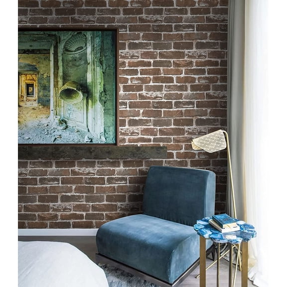 3D Faux Brick Wallpaper Peel and Stick, Vintage Brown Stone Look Vinyl Wall Covering, Easy Install Self Adhesive Wall Decor for Home