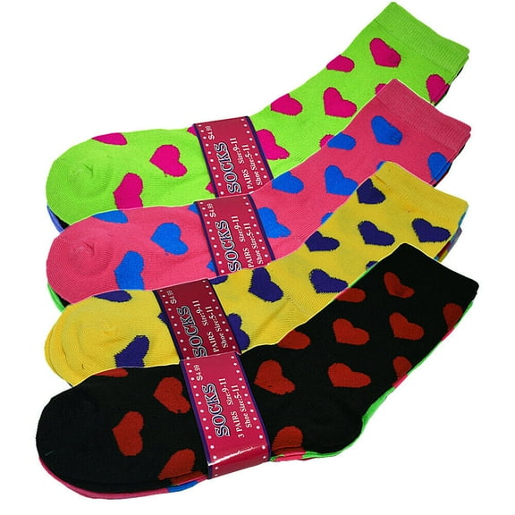 3-12 Pairs Womens Girl Hearts Sports Cotton Casual Classic Crew Socks Size 9-11