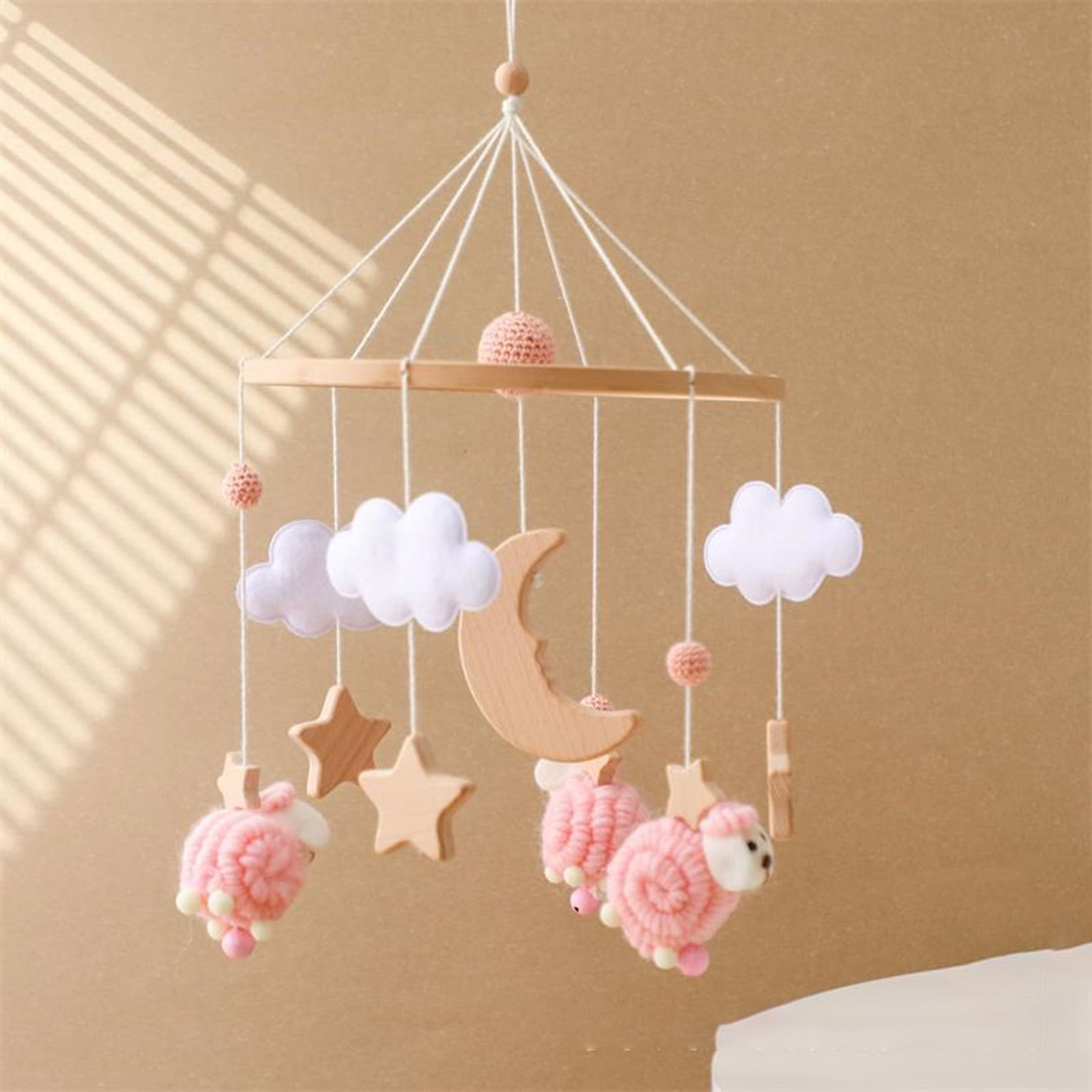 Handcrafted Wooden Star Sheep Nursery Mobile For Newborns Visual Auditory Development