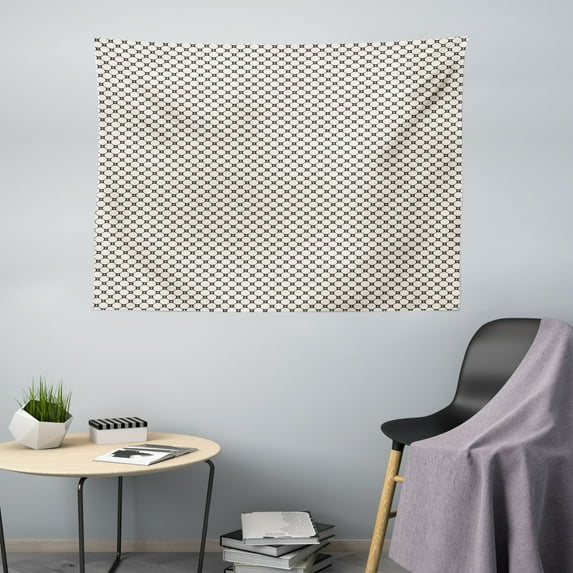Abstract Tapestry, Mesh Style Design Intertwined Nets Rhythmic Perforated Surface Print, Fabric Wall Hanging Decor for Bedroom Living Room Dorm, 5 Sizes, Champagne Charcoal Grey, by Ambesonne