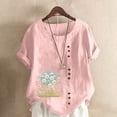 thumbnail image 2 of DDAPJ pyju Cute Summer Tops for Women Floral Print Tshirt Dressy Casual Round Neck Blouse Baggy Linen Summer Tees Sales of Today Pink M, 2 of 5