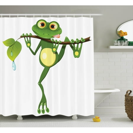 Frog Shower Radio Animal Decor Shower Curtain Set, Little Frog On Branch Of The Tree In Rainforest Nature Jungle Life Artsy Earth, Bathroom Accessories, 69W X 70L Inches, By Ambesonne ()