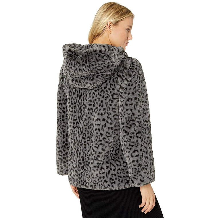 Vince Camuto Hooded Zip Front Faux Fur Jacket V29753 Grey Leopard Walmart
