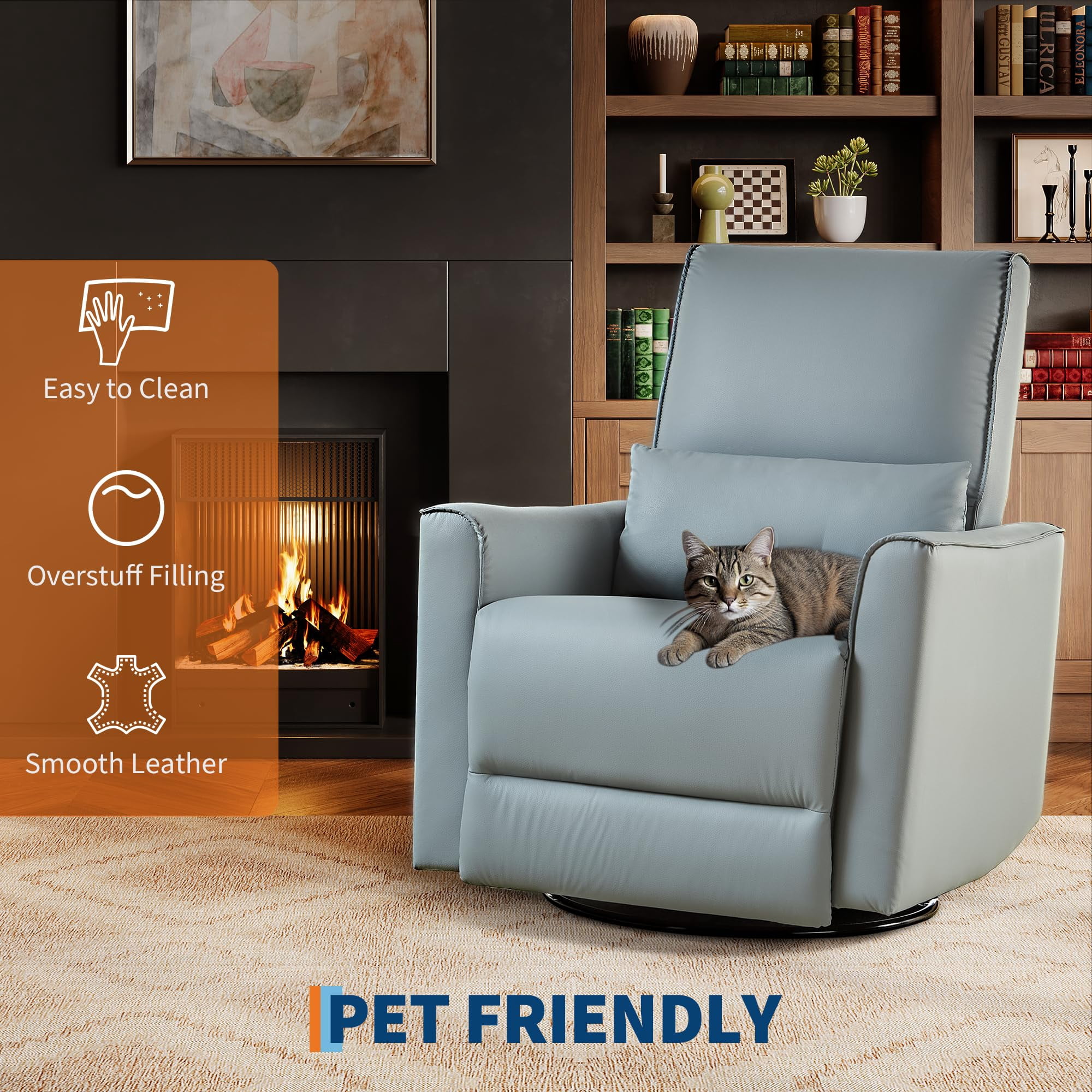 Swivel Rocking Recliner Chair, 360° Leather Recliner with Adjustable Backrest Rocker Recliner Glider Deep Seat PU Leather Sofa Chair with high Backrest for Living Room, Bedroom,Nursery