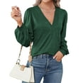 thumbnail image 3 of Fantaslook Deep V Neck Womens Tops Fall Long Puff Sleeve Shirts Dressy Casual Tunic Blouses, 3 of 8