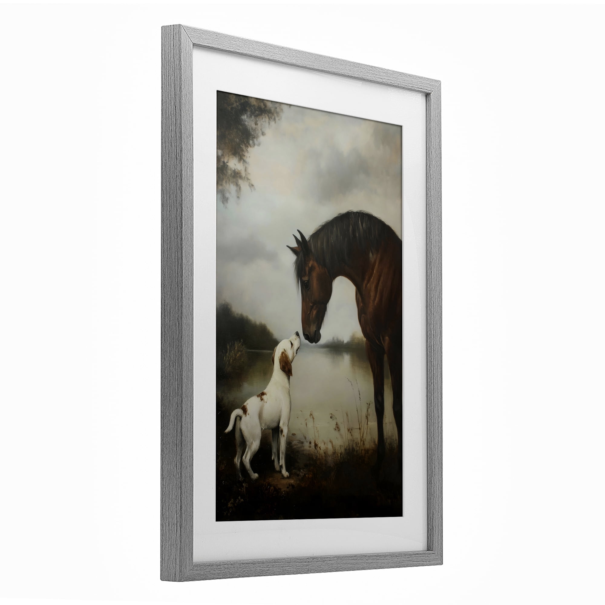 Stupell Industries Hound & Horse Companions Gray Framed Print Under Glass, design by Petal Prints Design