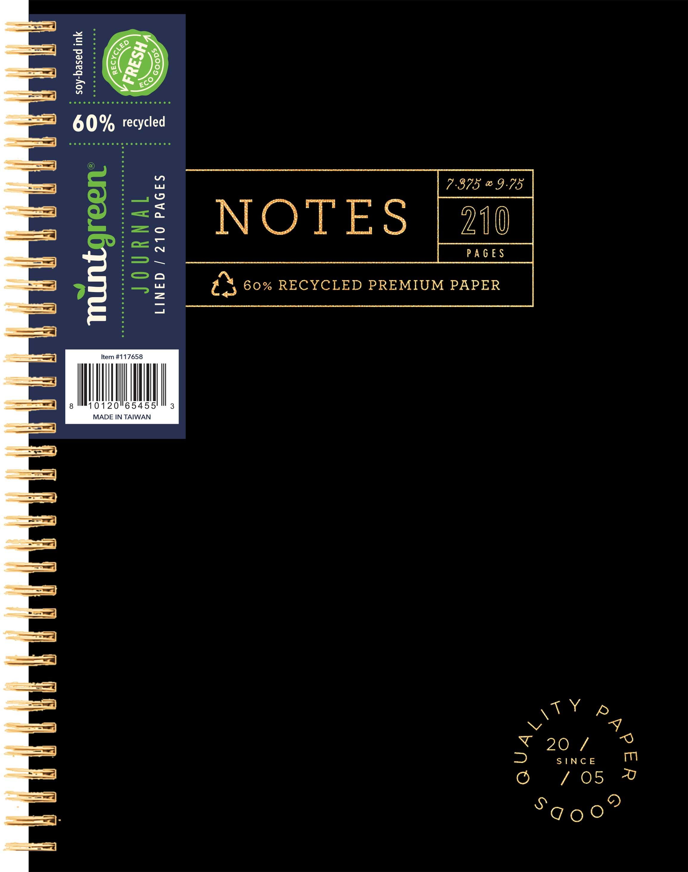 (2 pack) Mintgreen Spiral Journal, 7.4" x 9.75", Professional Series - Black, 105 sheets