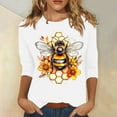 thumbnail image 2 of CYMMPU Fall Trendy Shirts 3/4 Sleeve Round Neck Loose Fit Bee Pattern Tunic Tops Spring Tops Blouses for Women Dressy Casual Lightweight Basic Tees White XXL, 2 of 5