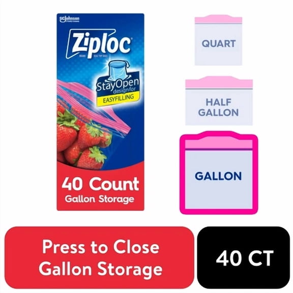 Ziploc Brand Storage Bags, With Grip 'N Seal Technology, Gallon, 40 Count