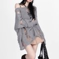 thumbnail image 2 of Suéter holgado informal con hombros descubiertos de estilo coreano para mujer, suéter hueco de manga larga para primavera y otoño, a la moda para mujer, 2 of 5