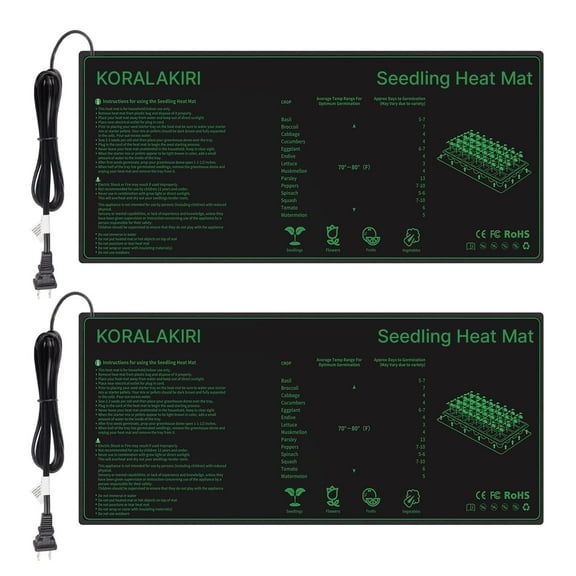 KORALAKIRI Seedling Heat Mat, Durable Warm Hydroponic Heating Pad Waterproof 10" x 20.75" - 2 Pack for Seed Starting Greenhouse and Germination