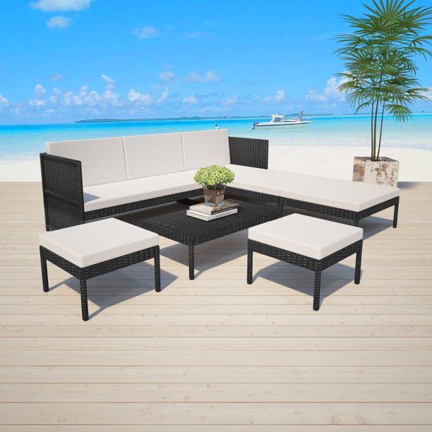 Anself 15 Piece Outdoor Garden Sofa Set Poly Rattan Black Walmart Com Walmart Com