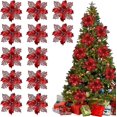 thumbnail image 1 of 12 piezas de flores artificiales de Pascua con purpurina navideña, decoraciones de flores navideñas, adornos de árbol de Pascua con purpurina para corona navideña, boda C, 1 of 5