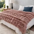 thumbnail image 4 of H&D Dusty Rose Faux Rabbit Fur Bubble Throw Blanket, 40" × 60", 4 of 7