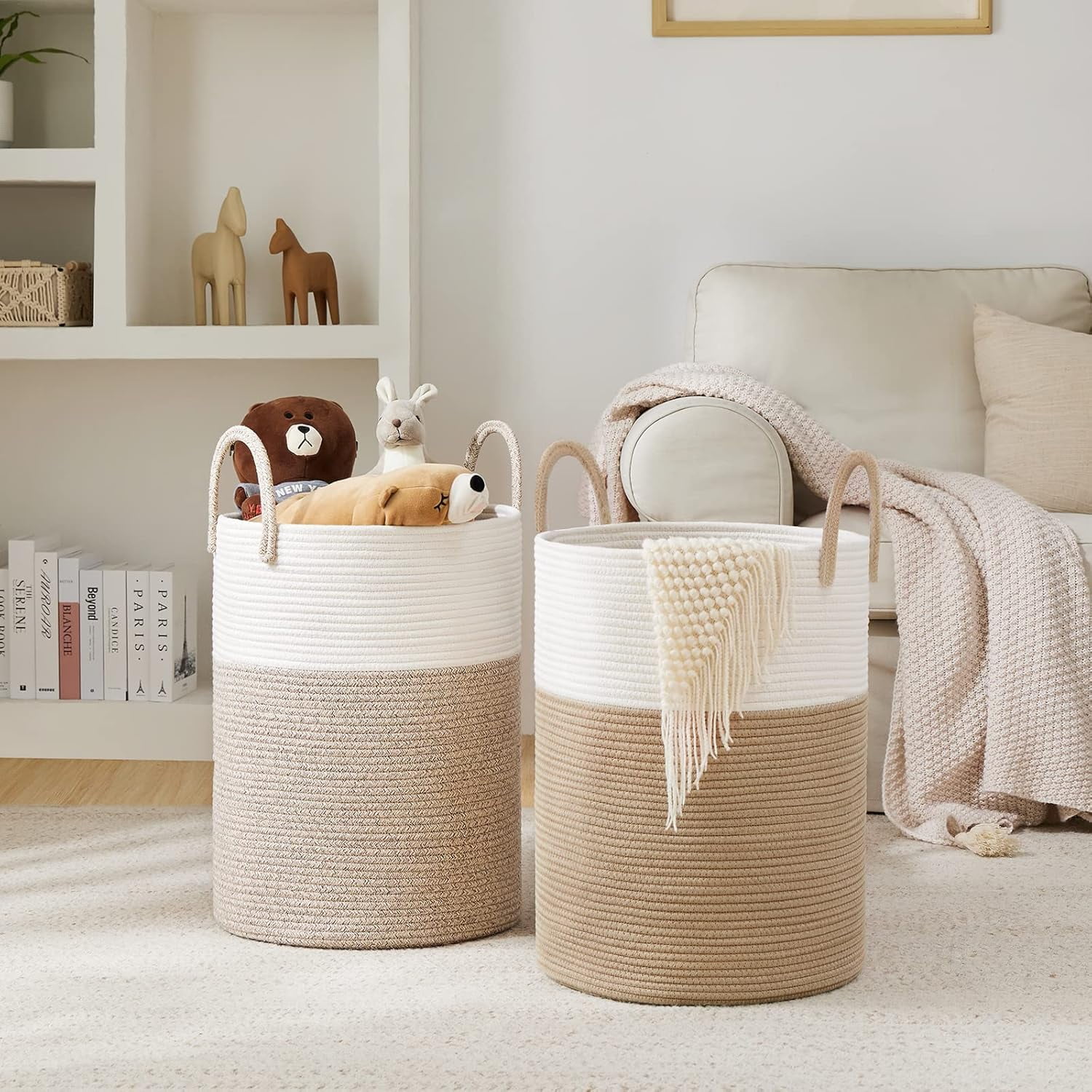 YOUDENOVA Laundry Hamper Basket, Woven 58L Tall Laundry Basket for Blanket Organizer- Nursery Hamper for Bedroom And Bathroom Storage