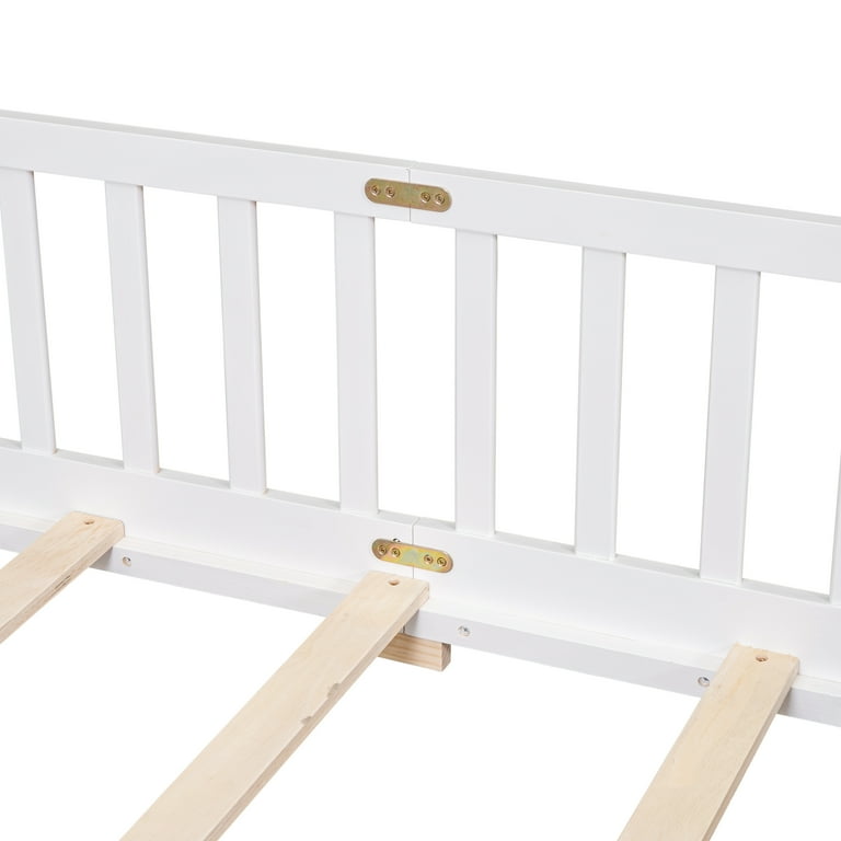 Miniyam Queen Size Toddler Floor Bed with Fence, White