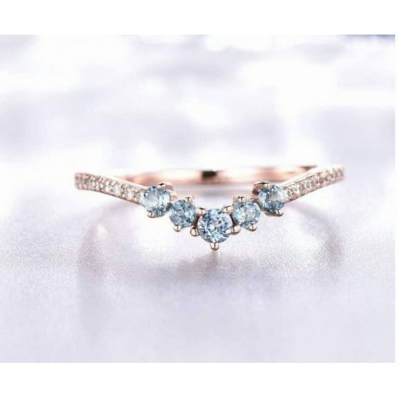 Curved Aquamarine Wedding Band,Dainty Natural Aquamarine Ring,Sterling Silver Half Eternity Band,Stacking Engagement Wedding Band Women Gift
