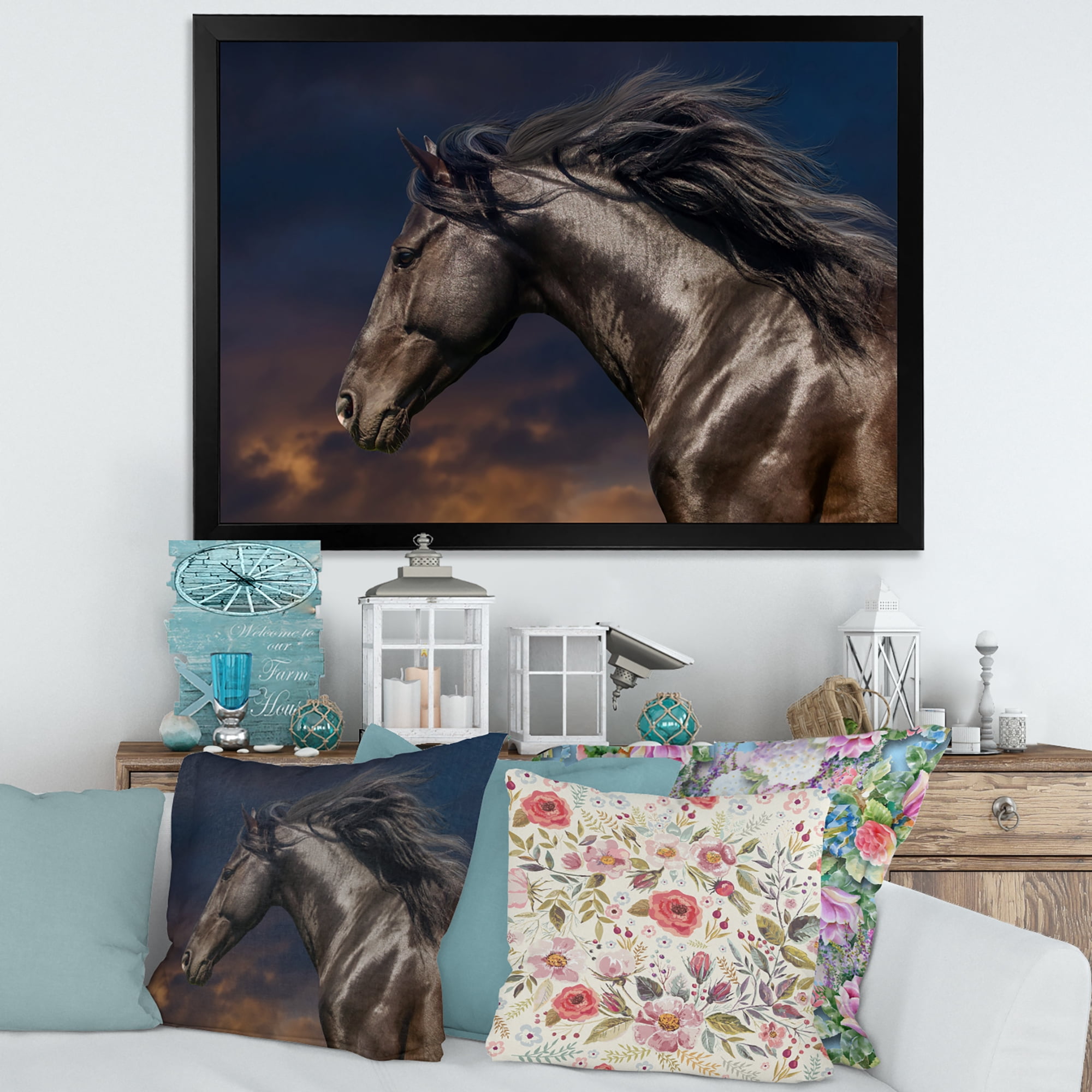 Designart 'Close Up Of Thoroughbred Nonius Stallion Horse III' Farmhouse Framed Art Print