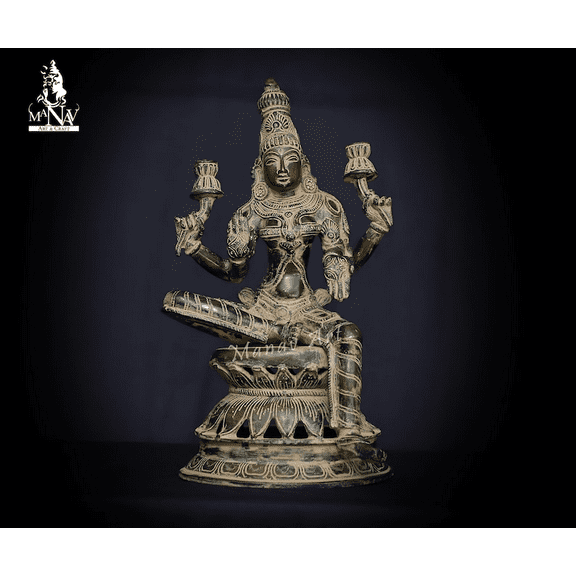 Brass Lakshmi statue, 30 CM Green Antique Laxmi statue, Goddess of Money, Lakshmi in Brass for Temple, corner, decor, office, Gifts.
