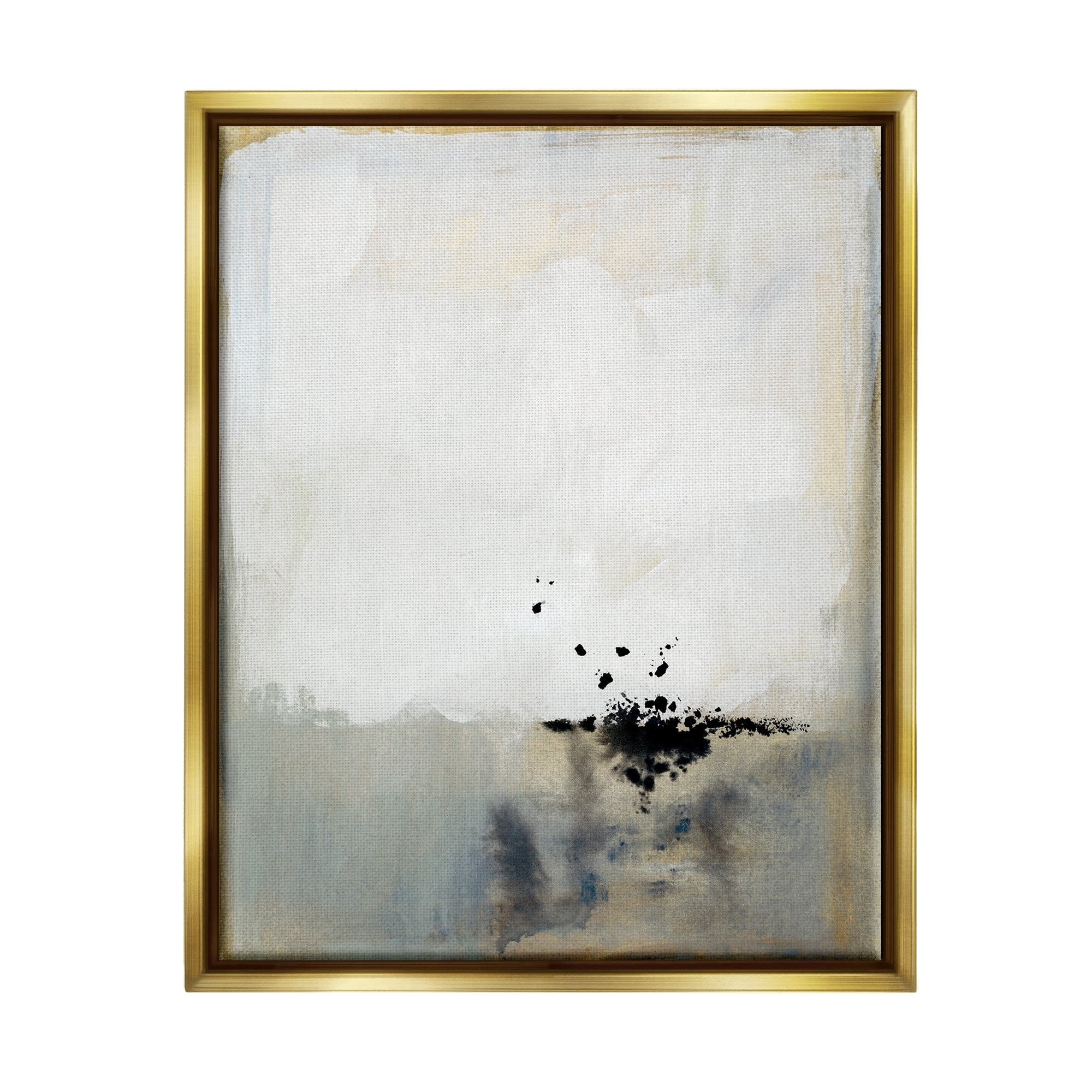 Stupell Industries Neutral Beige Abstract Painting Black Ink Splatter Metallic Gold Framed Floating Canvas Wall Art, 16x20, by Victoria Barnes