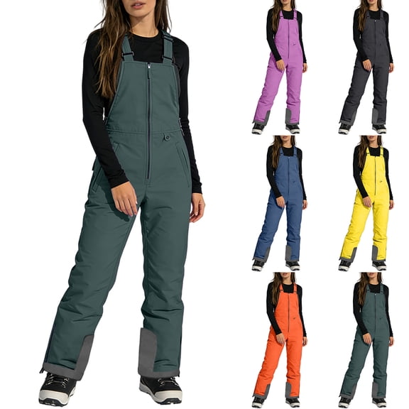 Snow Bib Overalls Women Men Adjustable Straps Warm Insulated Snow Pants Waterproof Windproof Snowboarding Ski Pants Black L
