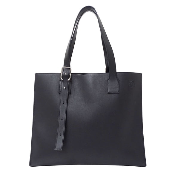 Pre-Owned LOEWE Anagram Tote Bag in Black Calfskin with Buckle, Horizontal Design for... (Good)