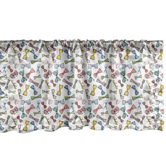 Ambesonne Geek Window Valance, Doodle Style Colorful Bowties in Various Shapes and Size Scattered on White Background, Curtain Valance for Kitchen Bedroom Decor with Rod Pocket, 54" X 18", Multicolor
