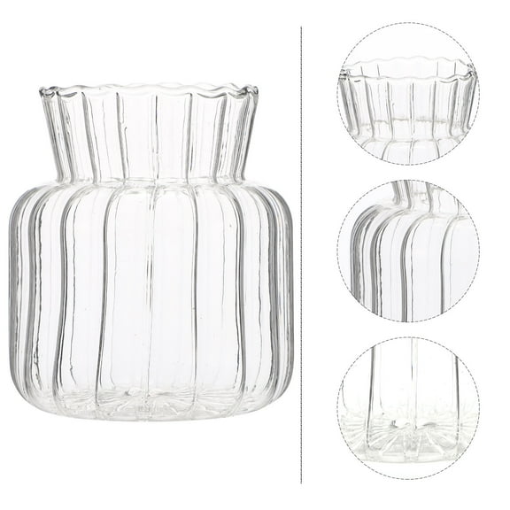 MLINS  Clear Striped Vase Coffee Table Decor Glass Flower Arrangement Container