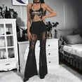 thumbnail image 3 of Women'S Floral Lace Sheer Mesh Flare Pants Elastic High Waisted Long Trousers, 3 of 8