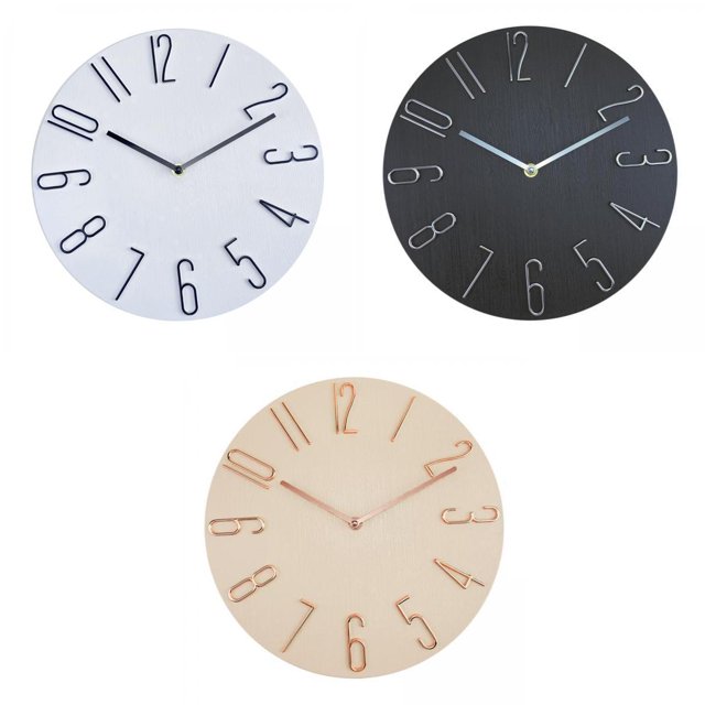 3x Hanging Wall Clock Non Ticking Silent 12 Inch Grano de madera negro blanco BLESIY 3x reloj de pared