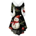 thumbnail image 2 of Christmas Dresses for Women Women's Fashion V-neck Casual Fit Christmas Print Party Long Sleeve Dress with Fur for Festive Occasion,Black,4XL, 2 of 5