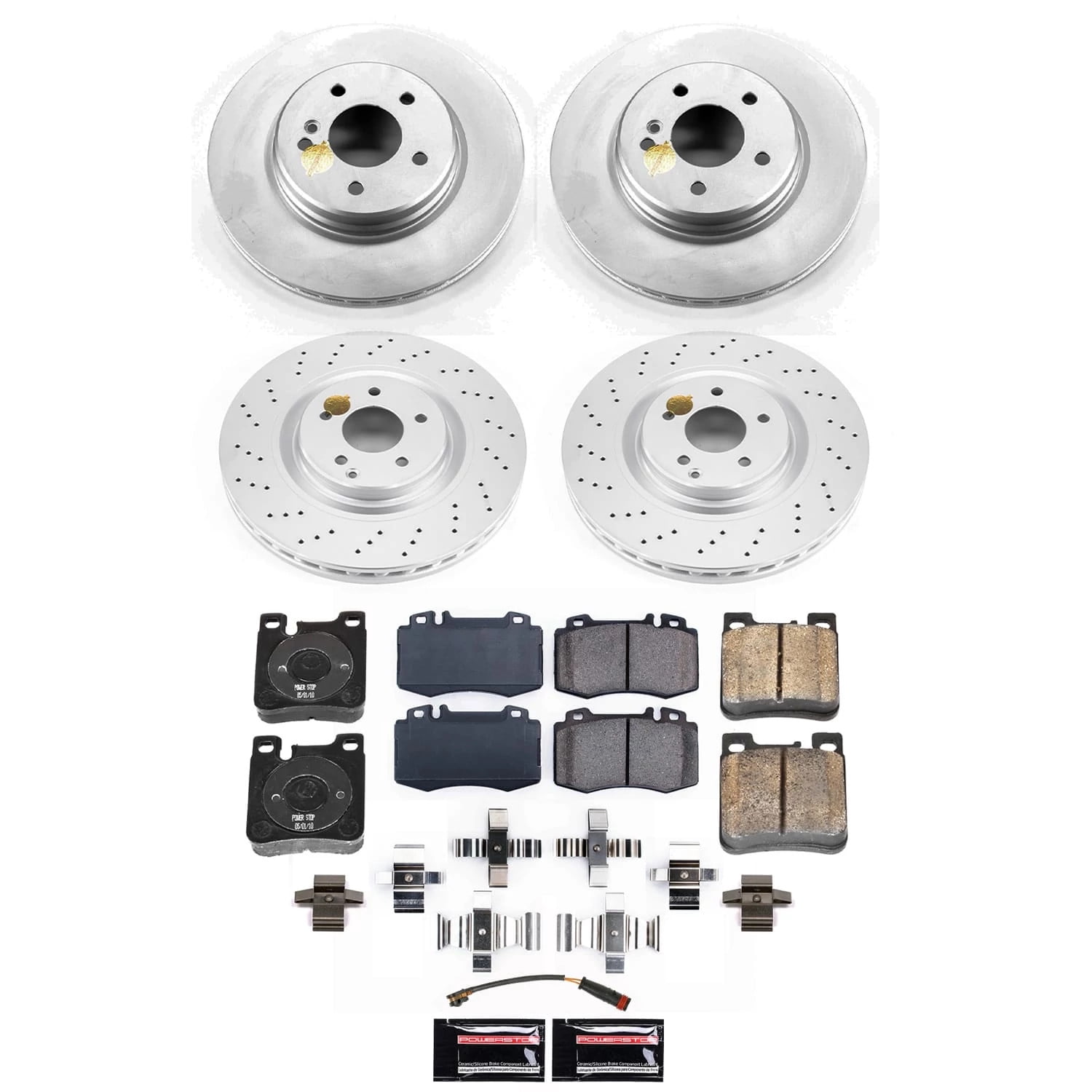 PowerStop Front and Rear Geomet Coated Brake Rotor and Pad Kit Fits: MERCEDES-BENZ Select Models CRK9094