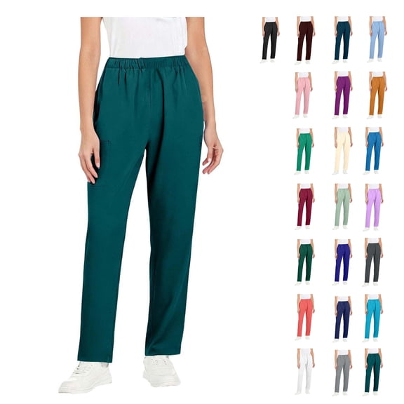 Oksale Lightweight Pants Women Petite Loose Straight Leg Summer Pants with Pockets Stretch High Waisted Scrub Pants for Work Army Green S