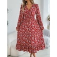 thumbnail image 4 of Elegant Floral Dress Woman 2025 Autumn Winter V Neck Long Flared Sleeves Ruffled Maxi Dress, 4 of 7