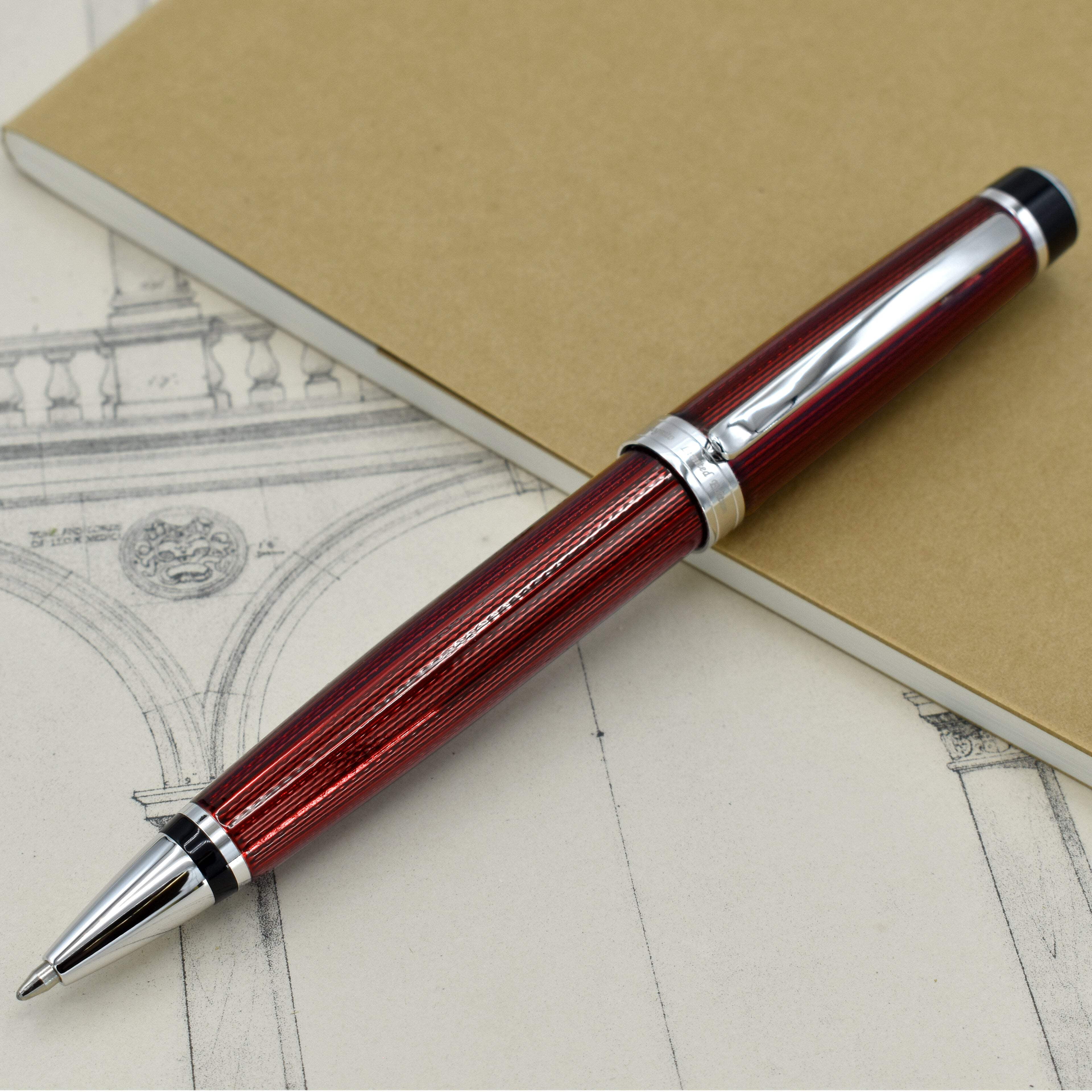 Xezo Xezo Incognito™ Diamond-Cut Lacquered Brass Ballpoint Pen - Burgundy Red