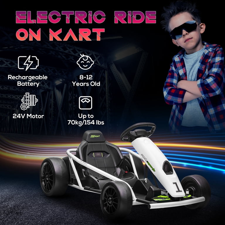 Aosom Teens Drift Electric Fast Go Kart, 24V 8.1 MPH with Music