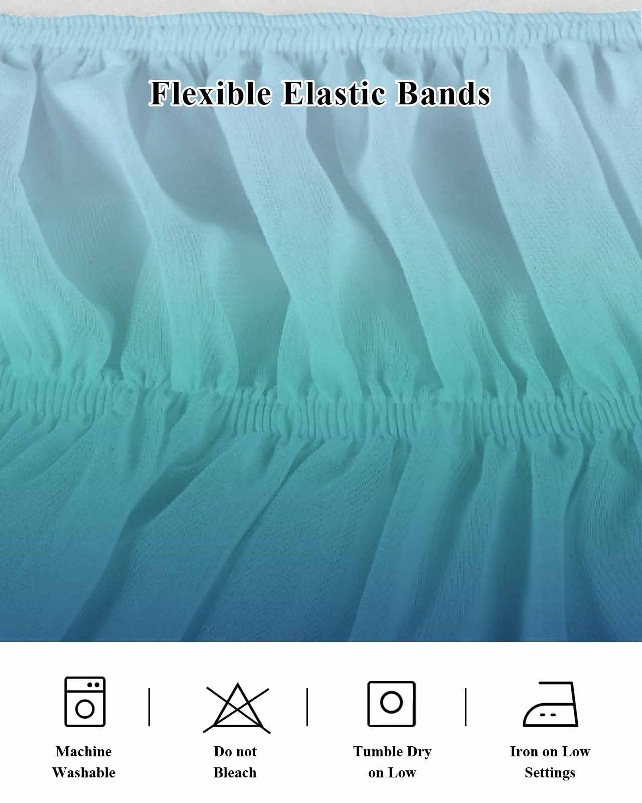 Teal Blue Ombre Bed Skirt Queen Size, Modern Abstract Art Gradient Aesthetics Wrap Around Bed Skirting with Adjustable Elastic Strap, Dust Ruffle Pleated Bedskirts 18 Inch Drop for Bedroom Queen Beds