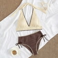 thumbnail image 5 of FDGIU Women's 2 Piece Halter Bikini Swimsuit, Textured V Neck Crop Top with Side Tie Mid Rise Bottom, Quick Dry Bathing Suit for Beach Pool Swimming, 5 of 6
