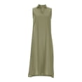 thumbnail image 4 of CHGBMOK Women Linen Dresses Solid Linen Casual Dresses V Neck Sleeveless Long Dress Flowy Loose Dress Vacation Beach Outfits, 4 of 7