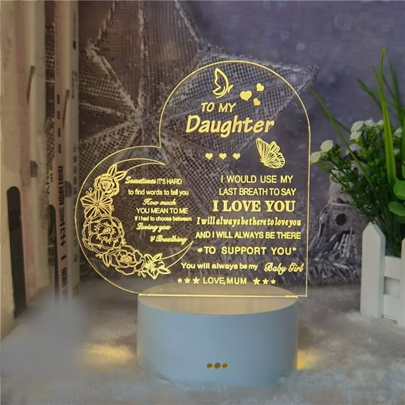 Luz nocturna LED 3D para el Día de la Madre - Regalo de bienvenida acrílico con luz blanca cálida, USB/batería, lámpara de ambiente para dormitorio y salón