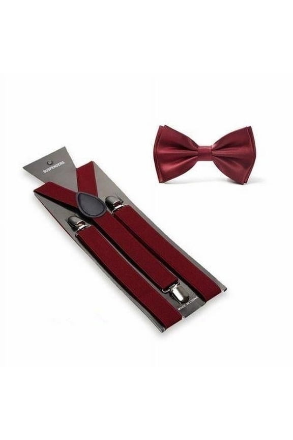 Burgundy Suspenders and Bowtie Matching Set Wedding Prom Maroon USA SELLER - New with box/tags