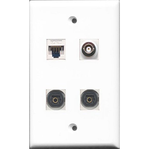 RiteAV - 2 Port Toslink and 1 Port BNC and 1 Port Cat5e Ethernet White Wall Plate