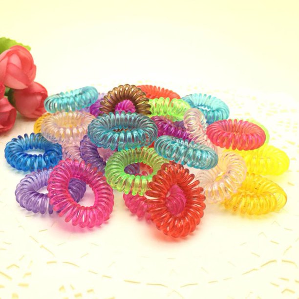 HEQU9117 100 Spiral Plastic Hair Bands Girls Ponytail Stretchy
