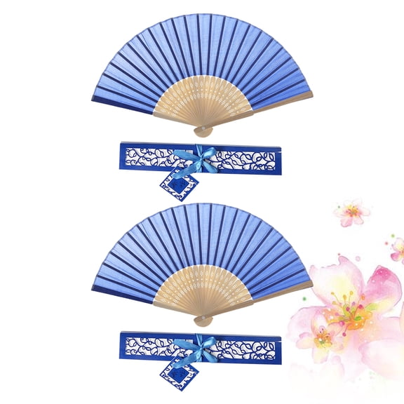 SHOWERORO Foldable Fan Blue Easy to Carry Unique Gift for Summertime 2Pcs
