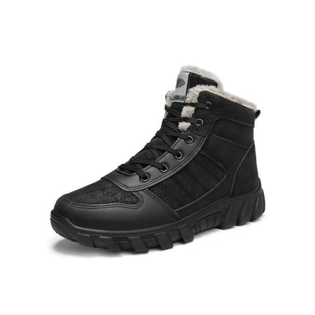 

Tenmix Men Winter Boot Plush Lined Snow Boots Lace Up Warm Booties Faux Fur Shoes Walking Non-Slip Casual Ankle Bootie Black 8