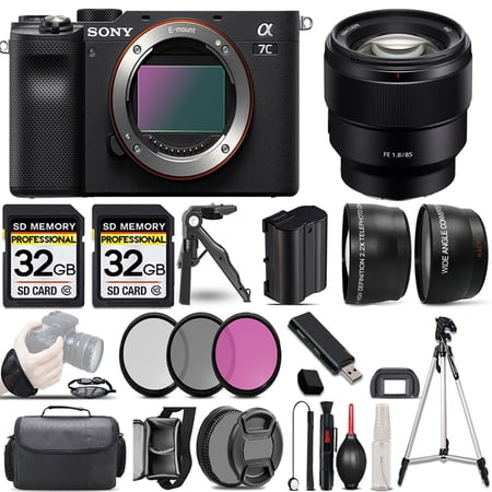 Sony a7C Camera (Black) Camera +85mm f/1.8 Lens +3 PC Filter +64GB